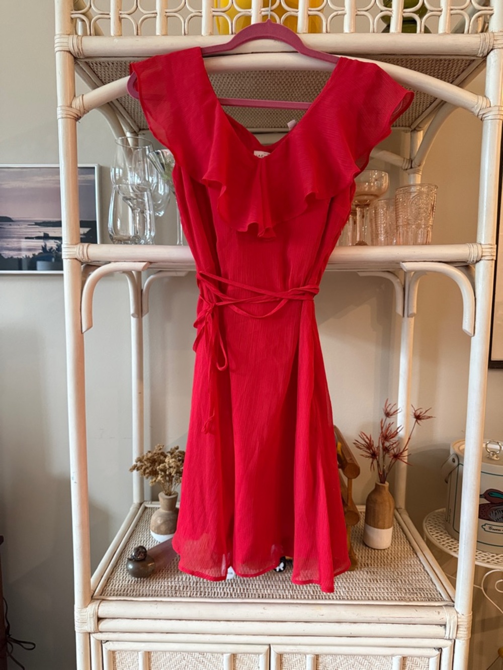 Jack Wills Red Ruffle V-Neck Mini Dress
